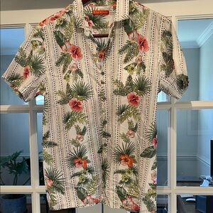Tori Richard Green and Red Floral Stripe Shirt